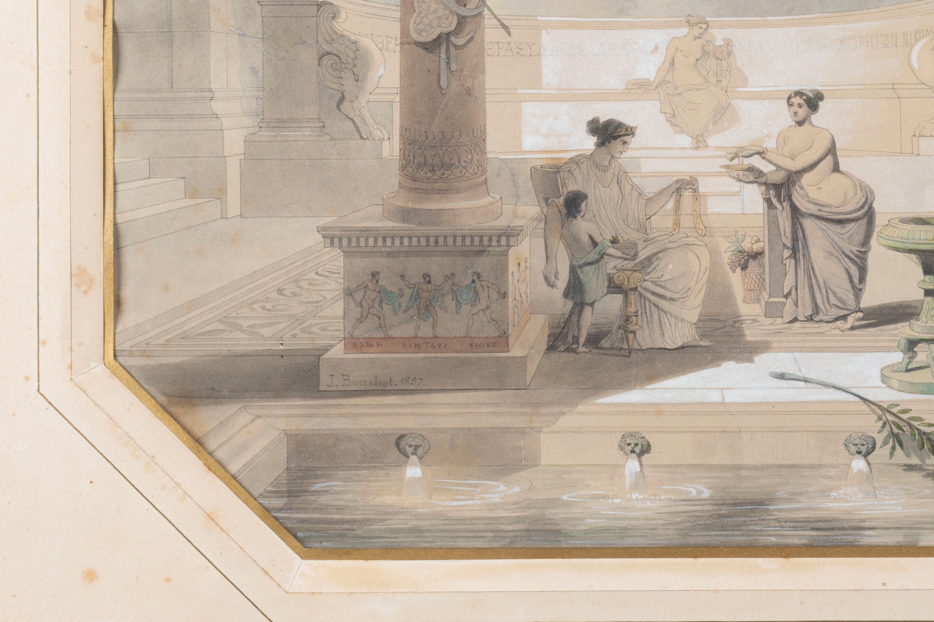 jules-fréDéric Bouchet - Terme di una villa pompeiana, penna, inchiostro e acquerello su carta