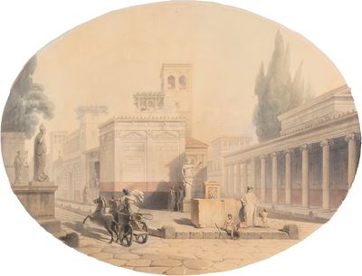 Bivio pompeiano, penna, inchiostro e acquerello su carta