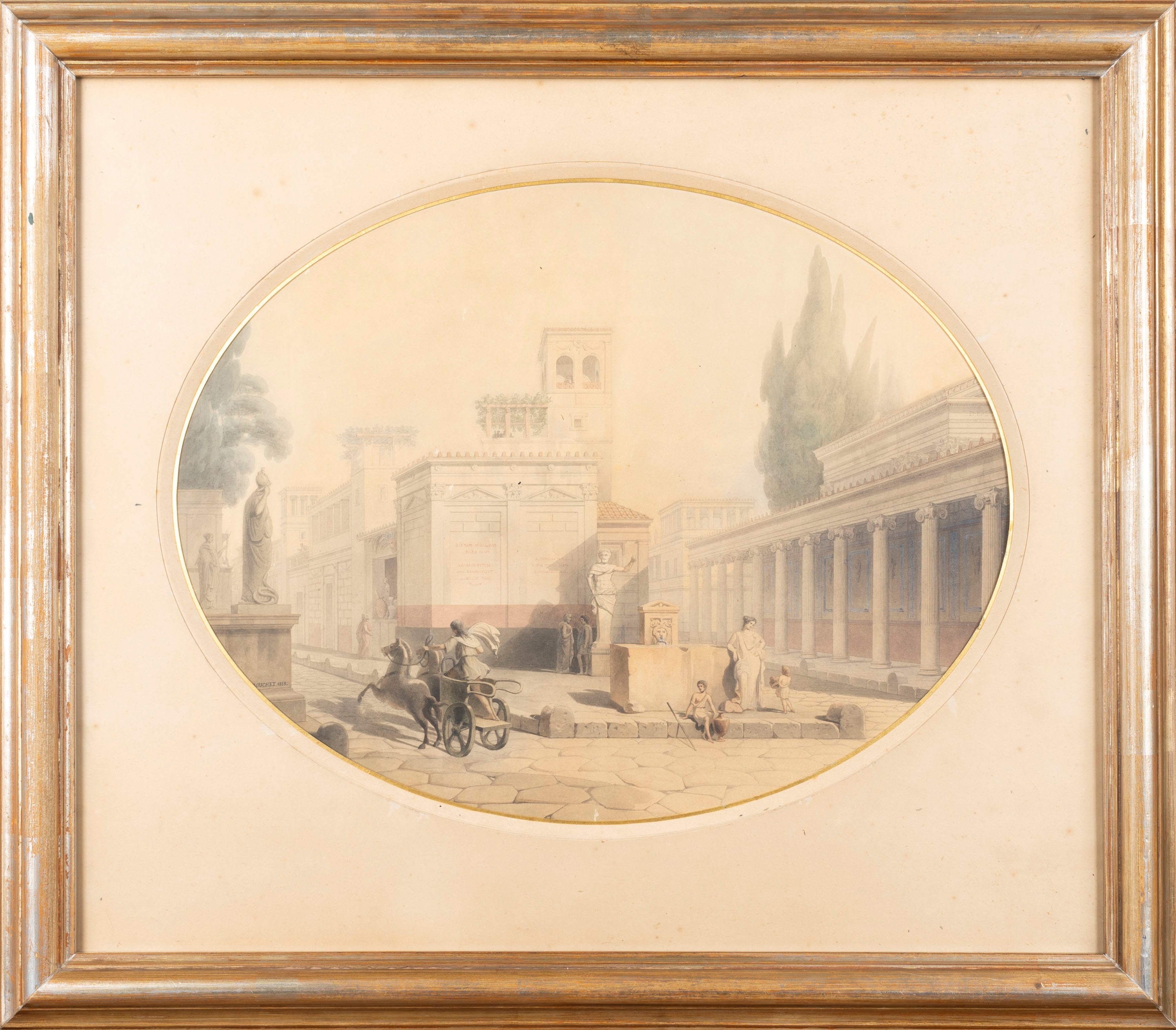 jules-fréDéric Bouchet - Bivio pompeiano, penna, inchiostro e acquerello su carta