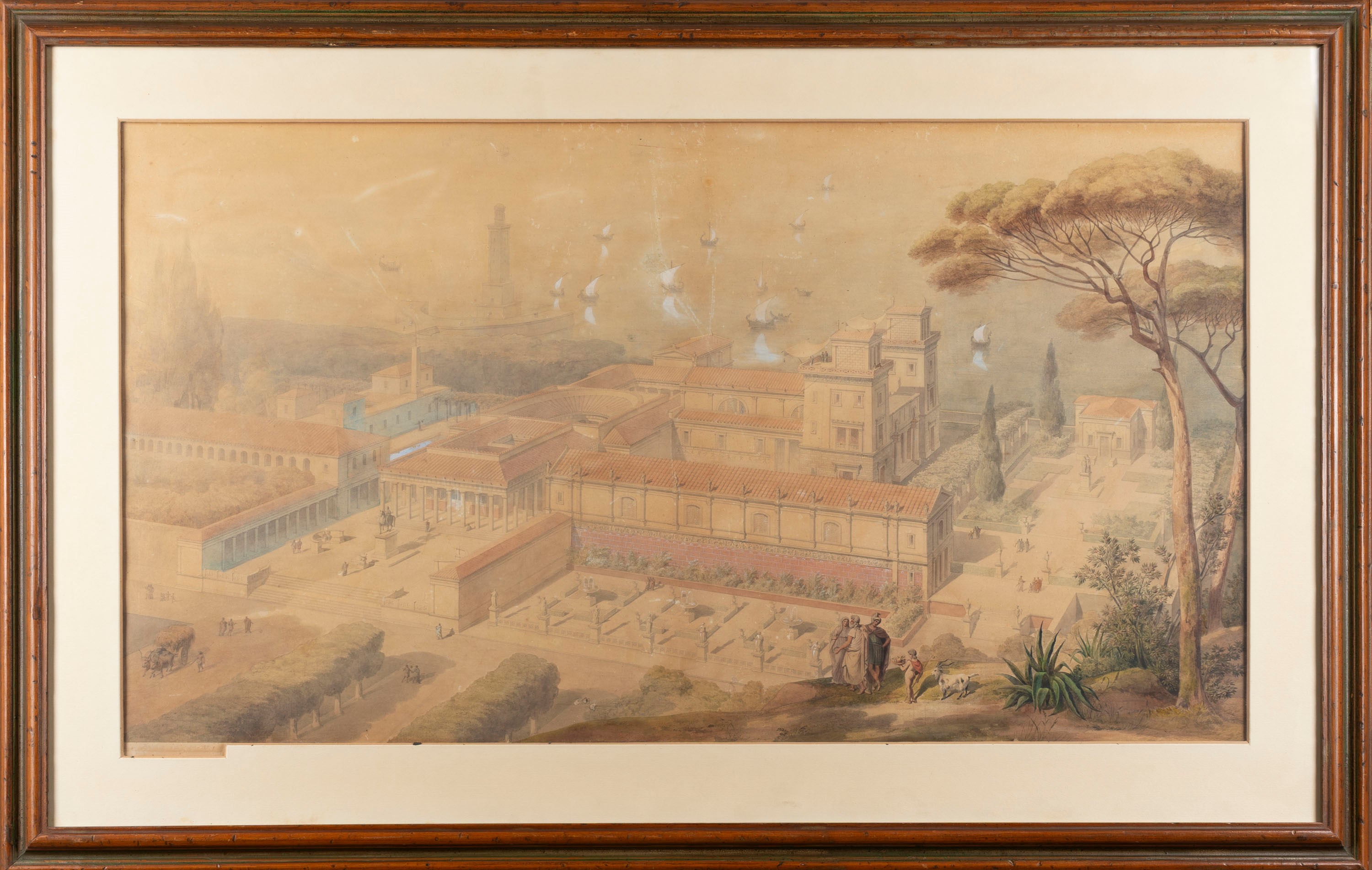 jules-fréDéric Bouchet - Veduta della villa Laurentina di Plinio, penna, inchiostro e acquerello ...