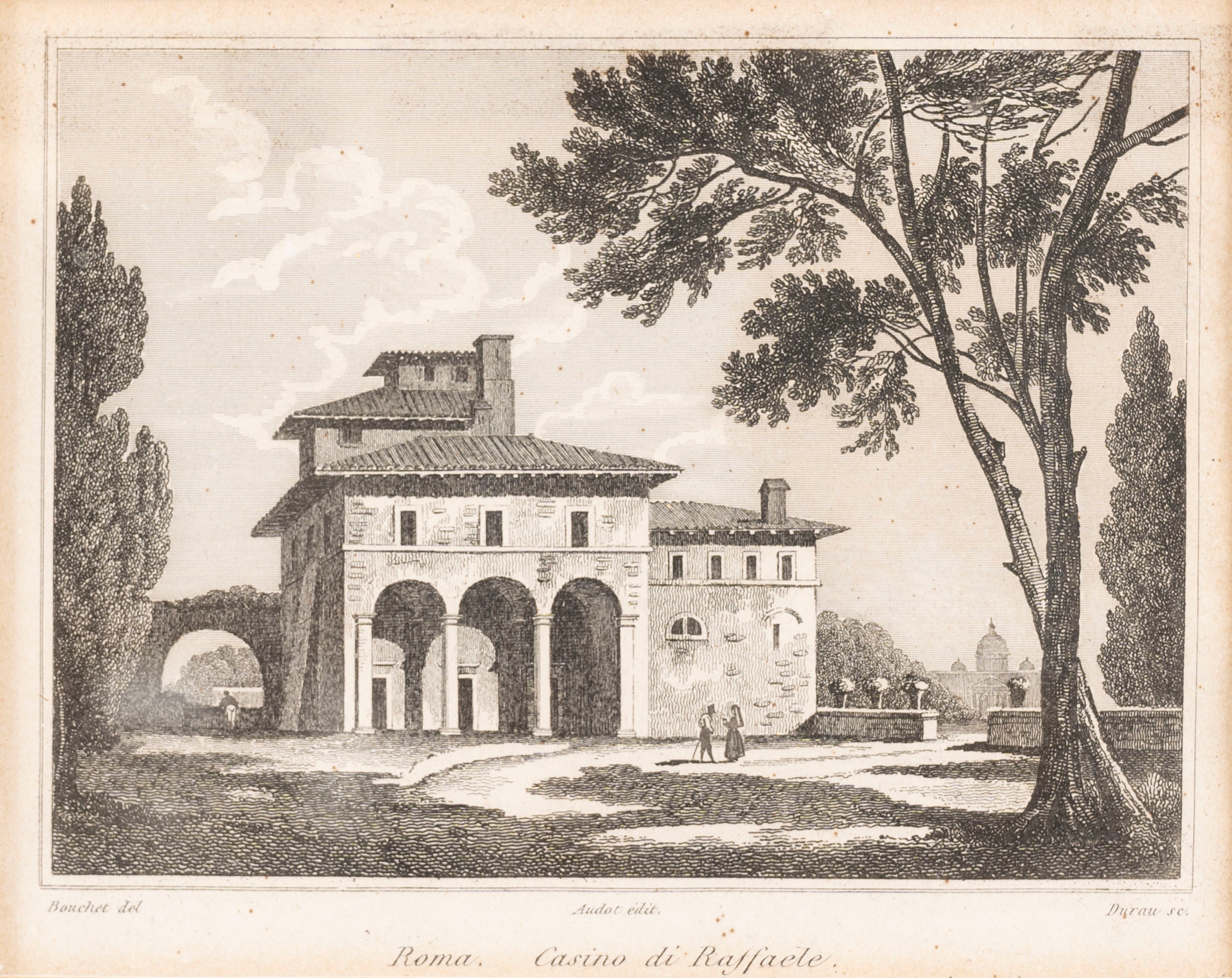 jules-fréDéric Bouchet - Due stampe raffiguranti Villa Pia al Vaticano e Casina di Raffaello