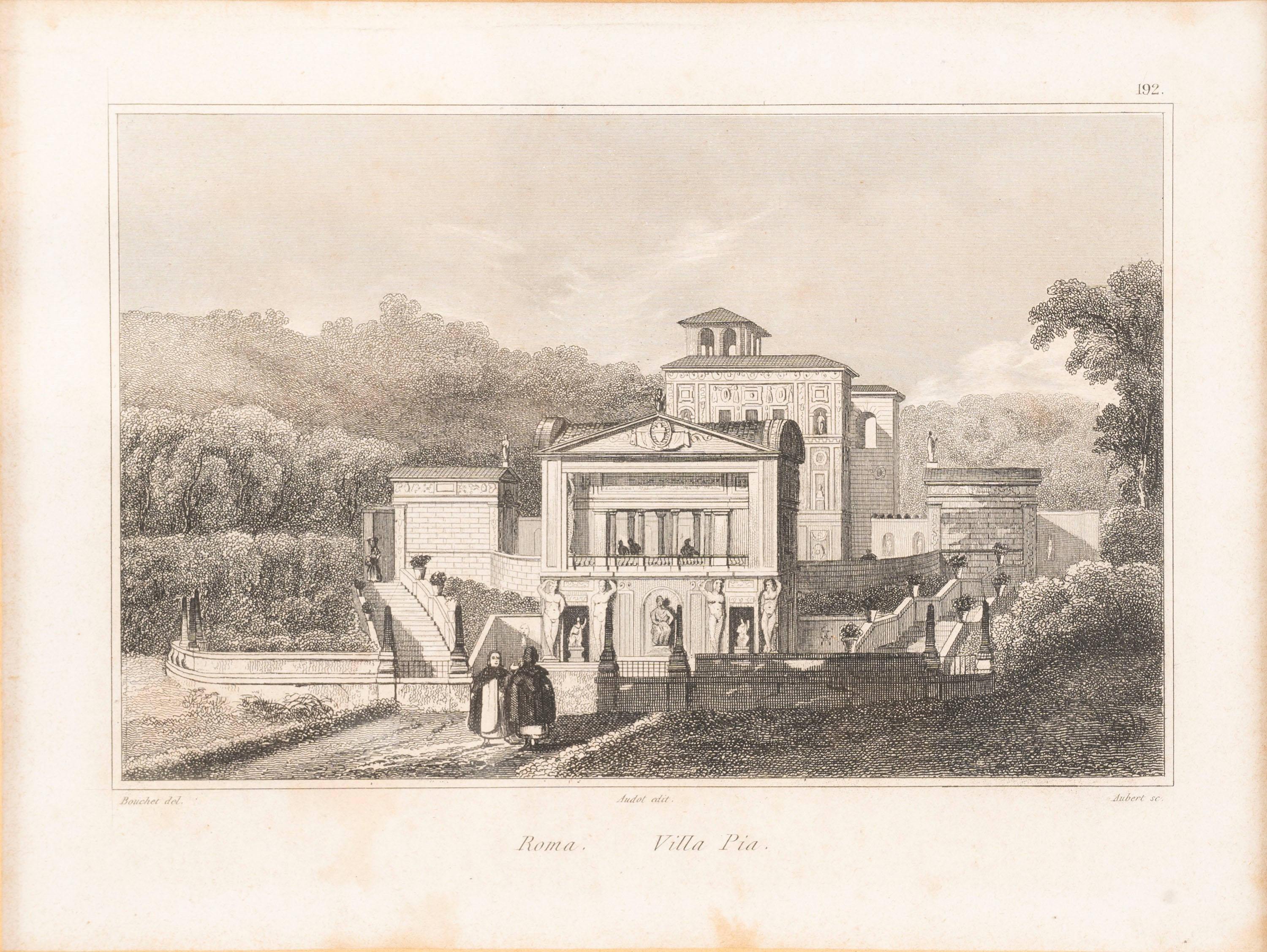 jules-fréDéric Bouchet - Due stampe raffiguranti Villa Pia al Vaticano e Casina di Raffaello