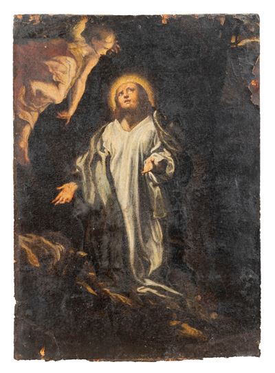 Autore sconosciuto, Cristo nell'orto, olio su carta applicata su tavola