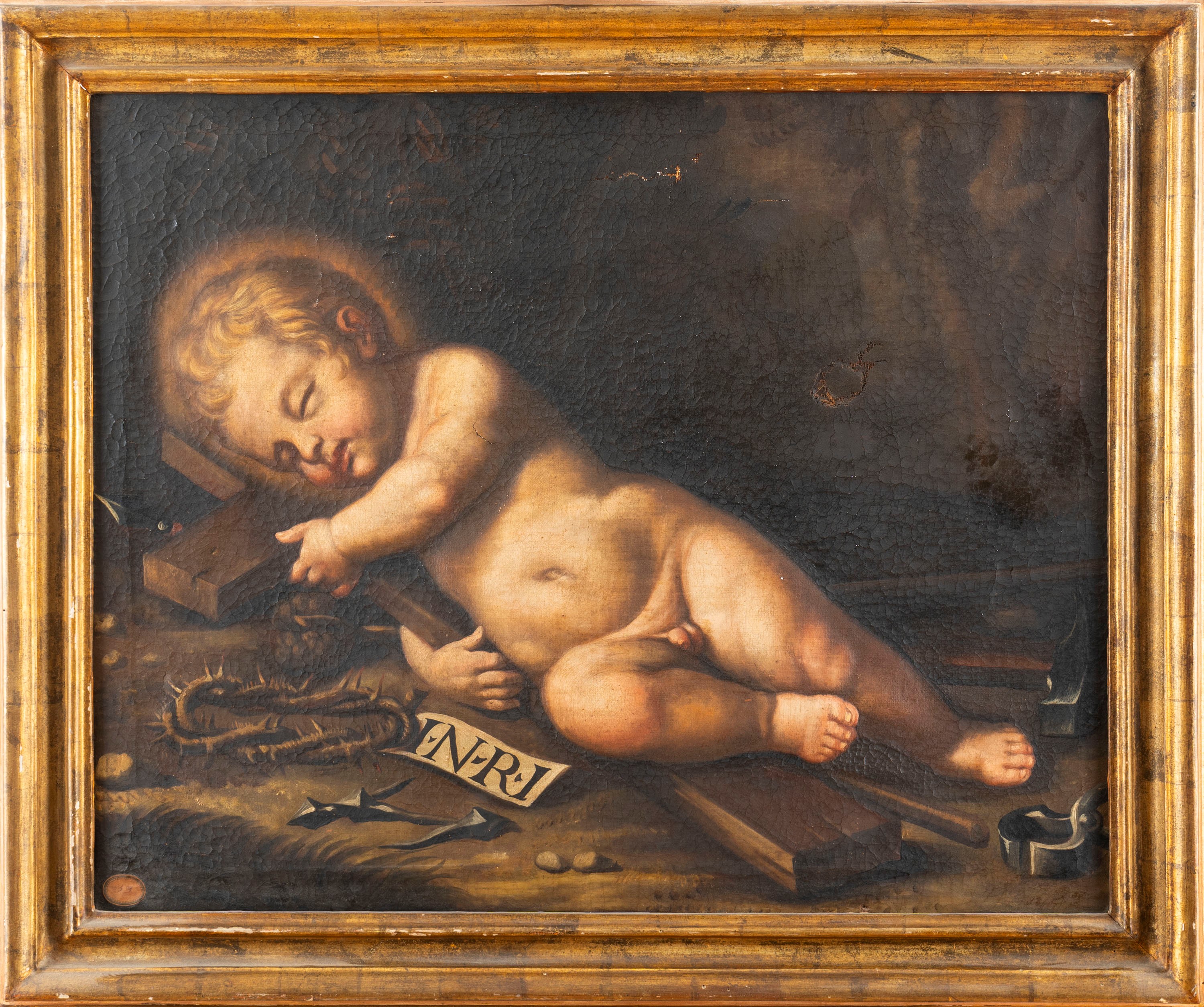 Scuola Emiliana, Secolo XVII - Autore Ignoto, Gesù Bambino dormiente con i simboli della Passione...