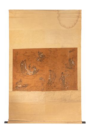 Scroll dipinto su seta raffigurante gli otto Immortali, Cina secolo XIX