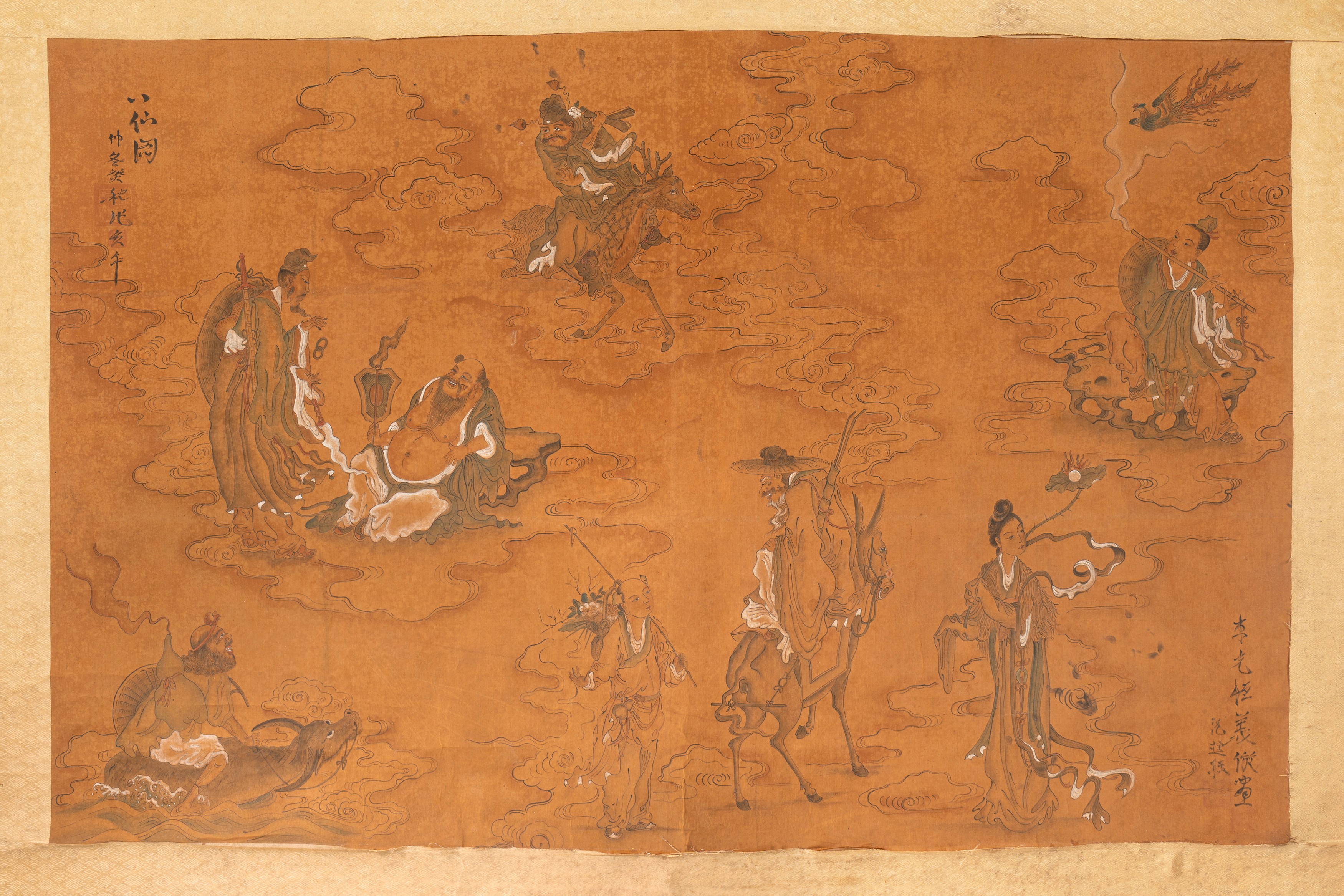 Scroll Dipinto su Seta Raffigurante gli Otto Immortali, Cina Secolo XIX