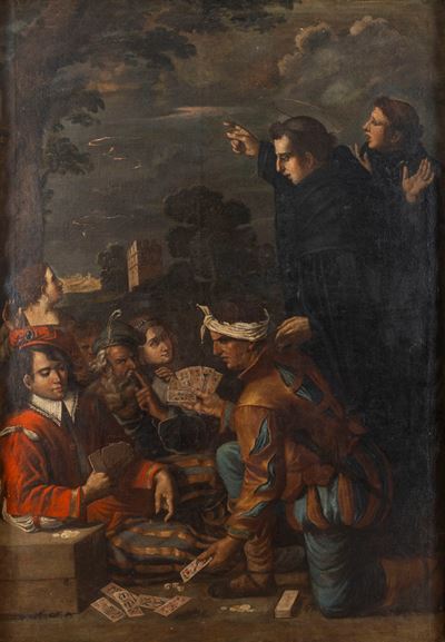 San Filippo Benizi fulmina i malviventi, olio su tela