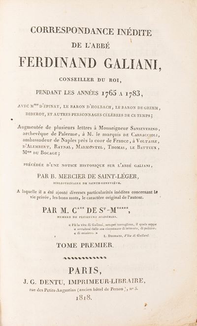 Correspondance Inédite De L'abbé Ferdinand Galiani.