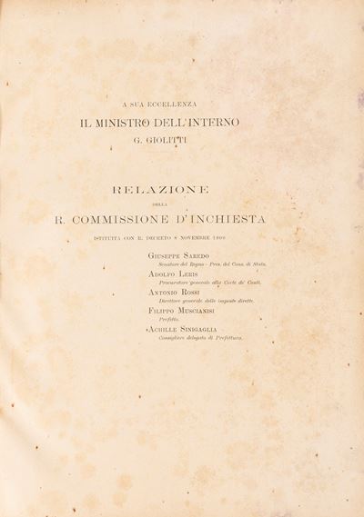 Relazione sulla Amministrazione Comunale a Cura della R. Commissione D'inchiesta per Napoli.