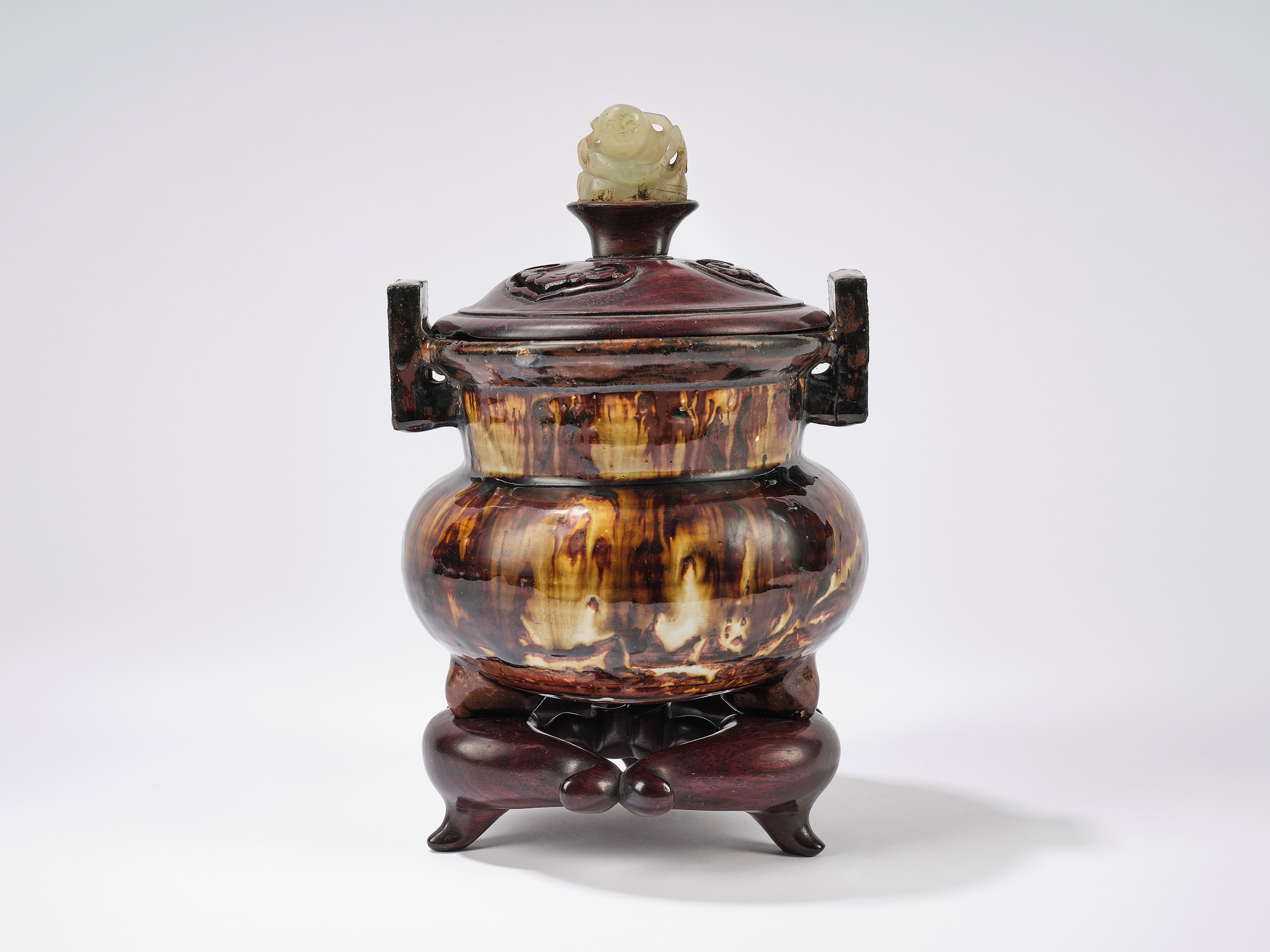 Incensiere tripode in gres invetriato flambe