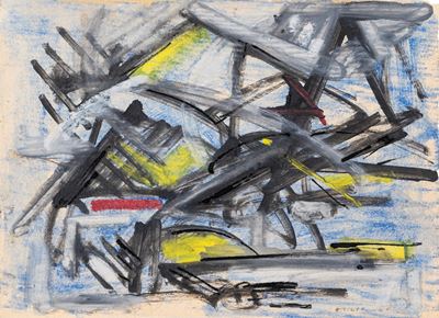 Paesaggio della Val Gardena (studio), pastello e inchiostro su carta