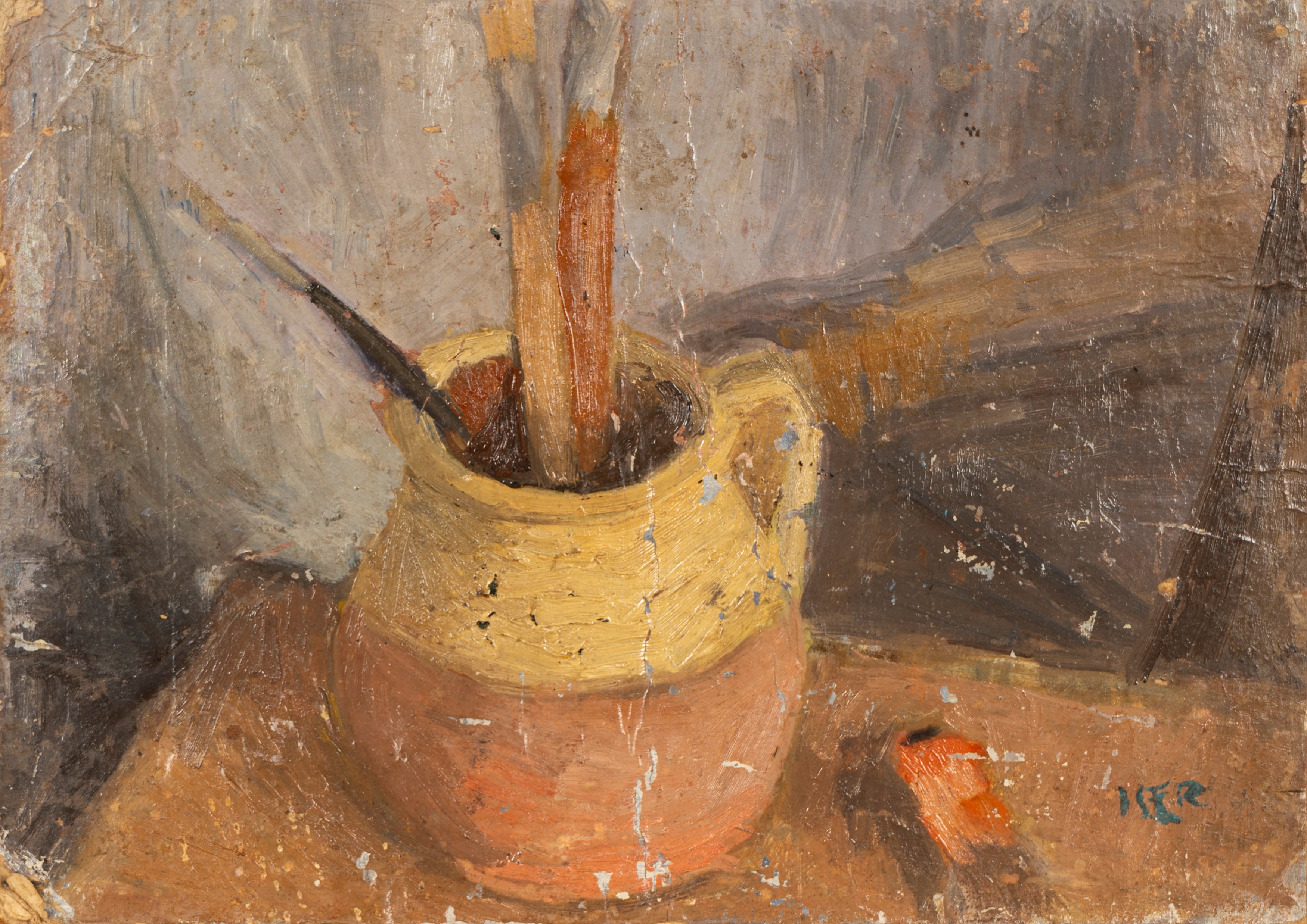 Iosif Iser - Fanciulla che ricama, olio su masonite