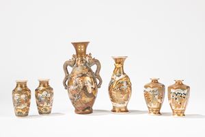 Sei piccoli vasi in ceramica Satsuma