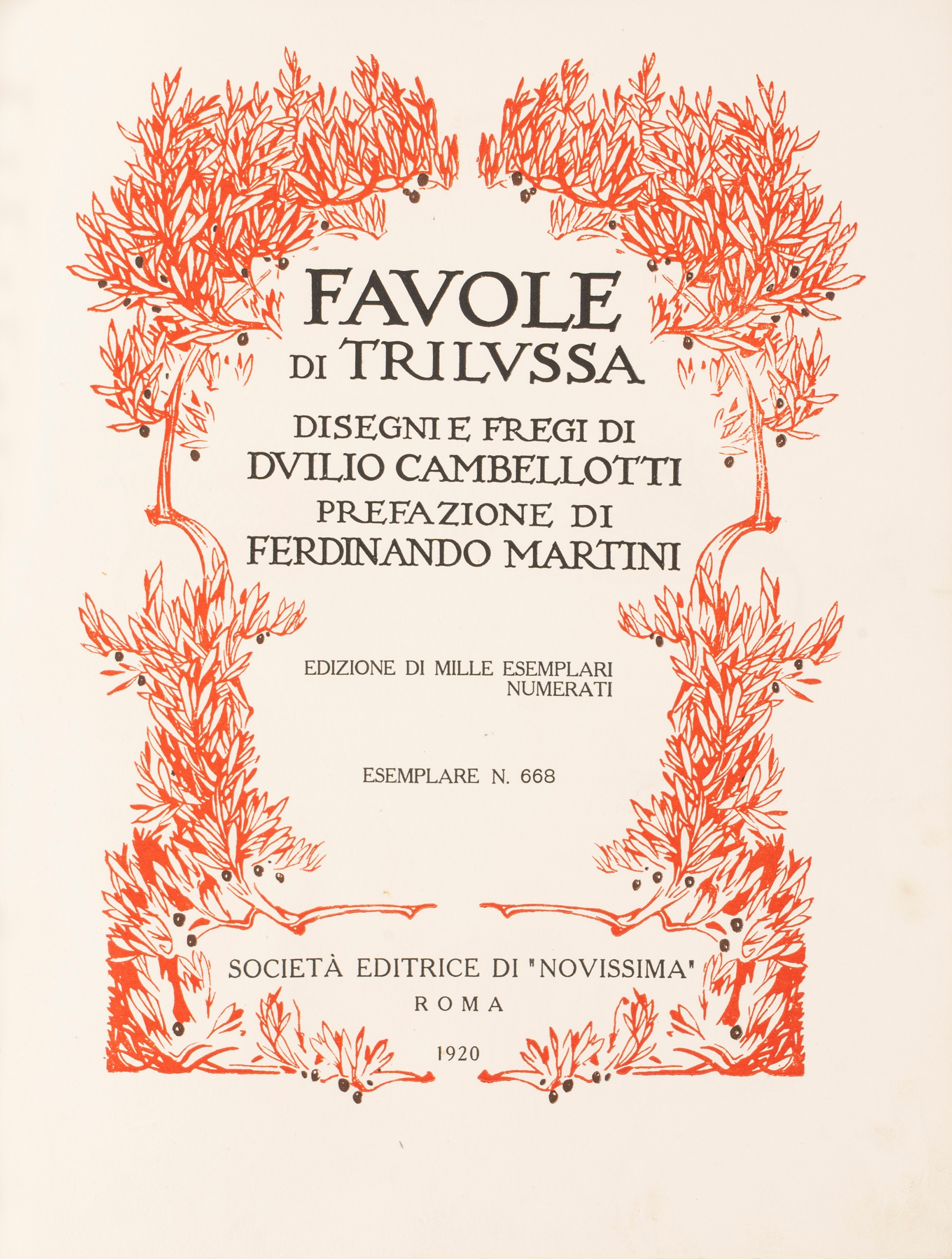 Trilussa [carlo Alberto Salustri] - Favole di Trilussa. Disegni e Fregi di Duilio Cambellotti.