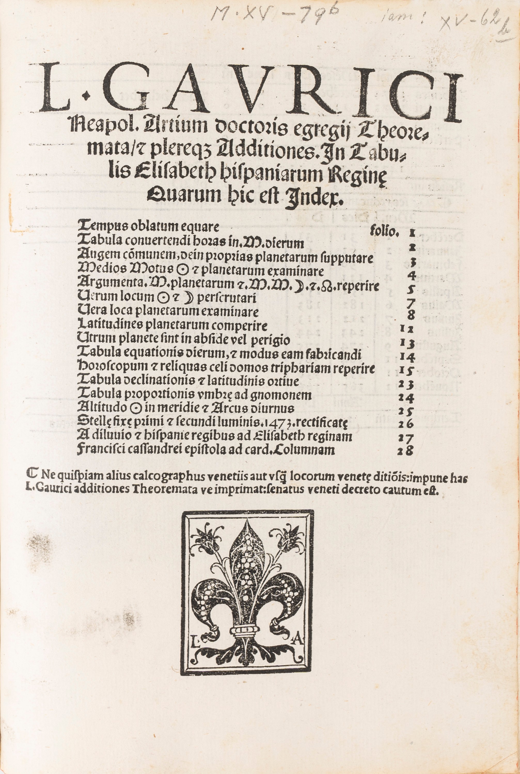 Alfonso X - Alfonsi Hispaniarum Regis Tabule & L. Gaurici Artium Doctoris Egregij Theoremata Quor...