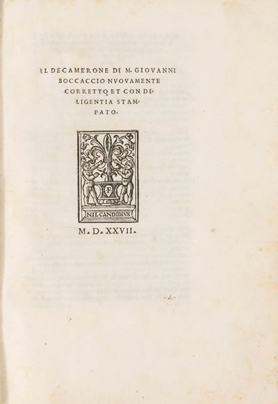 Il Decamerone di M. G. B. Nuovamente Corretto Et con Diligentia Stampato