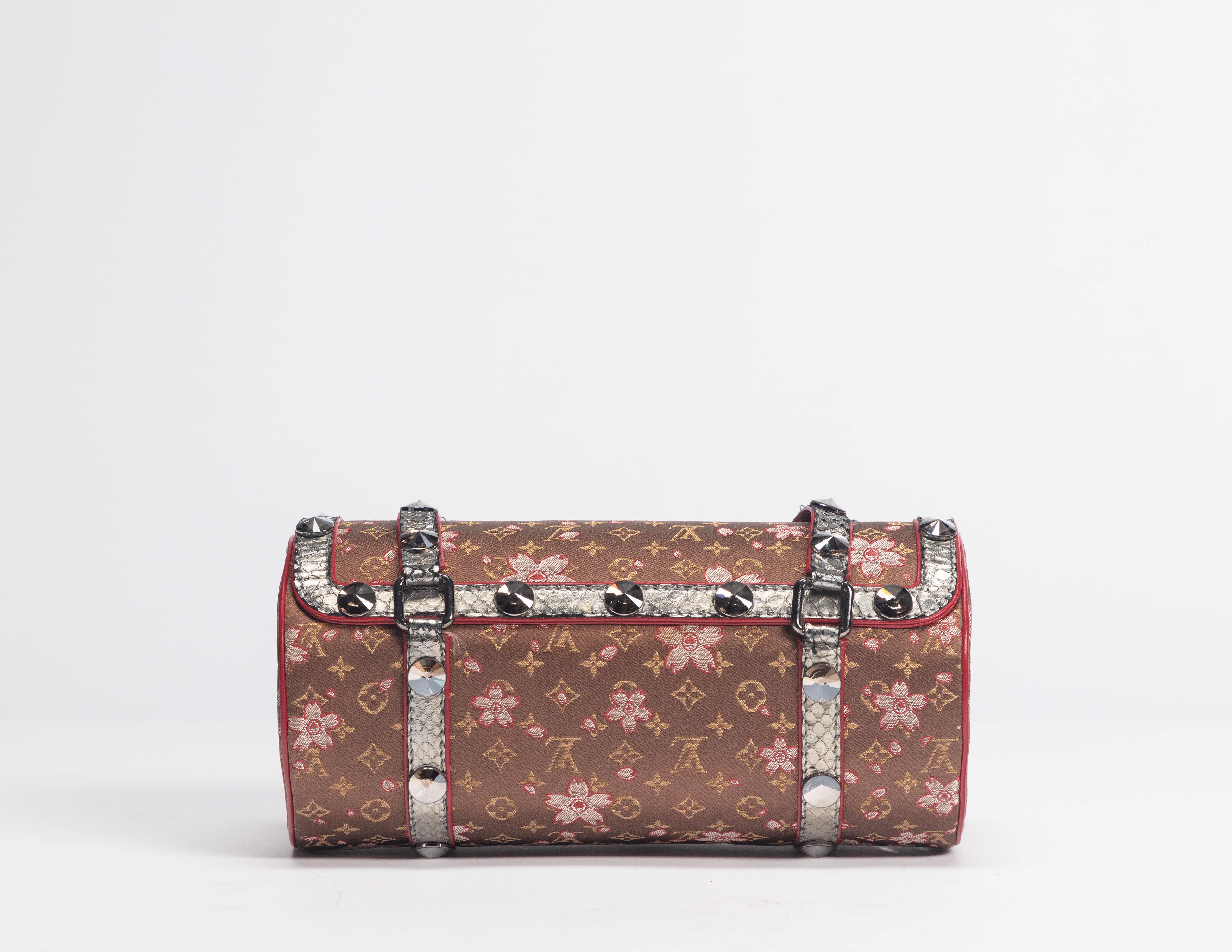 Louis Vuitton - Borsa Papillon Cherry Blossom Monogram, seta color caramello con profili in pelle...