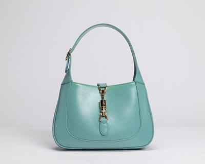 Borsa Jackie, pelle color azzurro con dettagli in metallo dorato