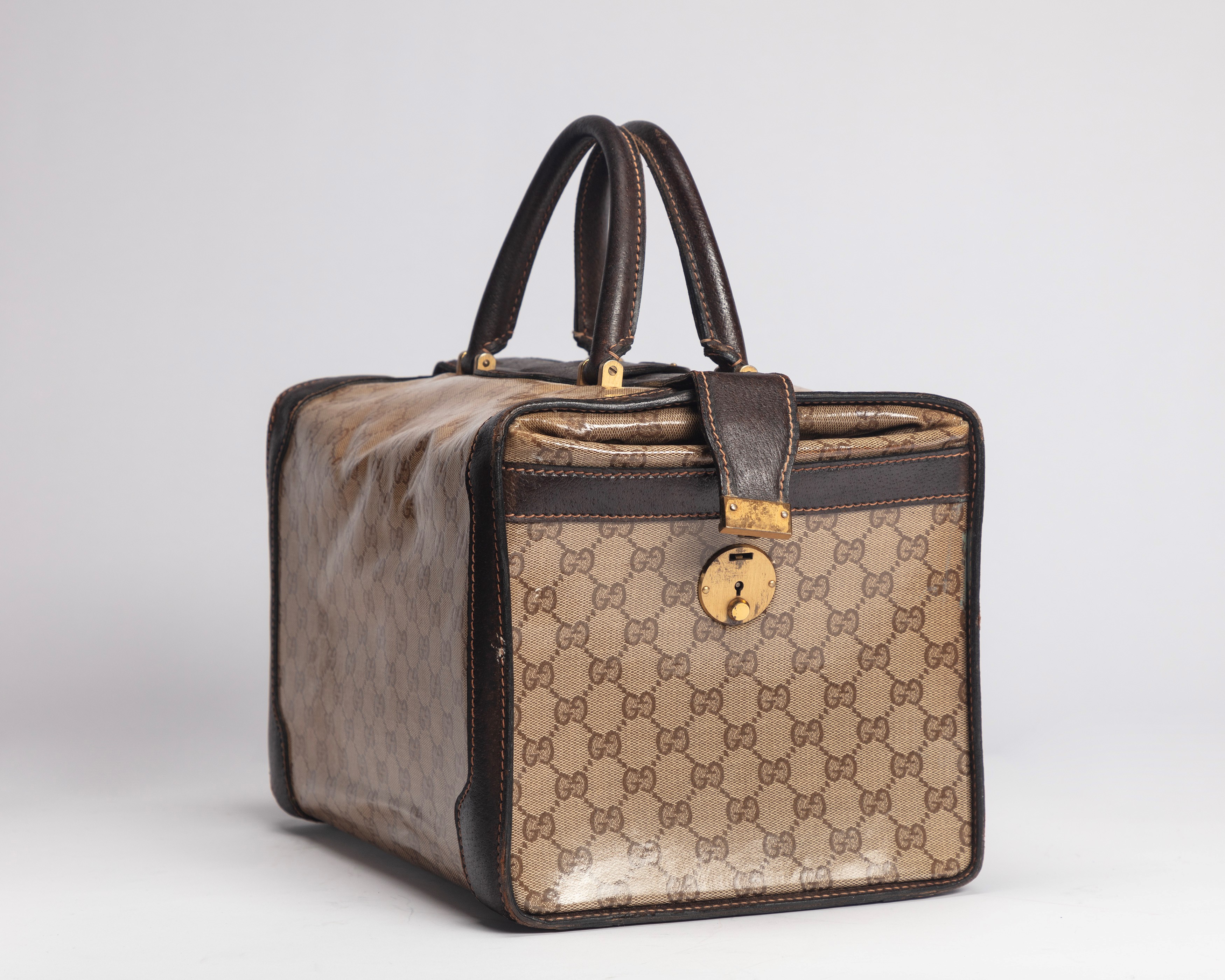 Gucci - Bauletto da viaggio in tela monogrammata con dettagli in pelle di cinghiale