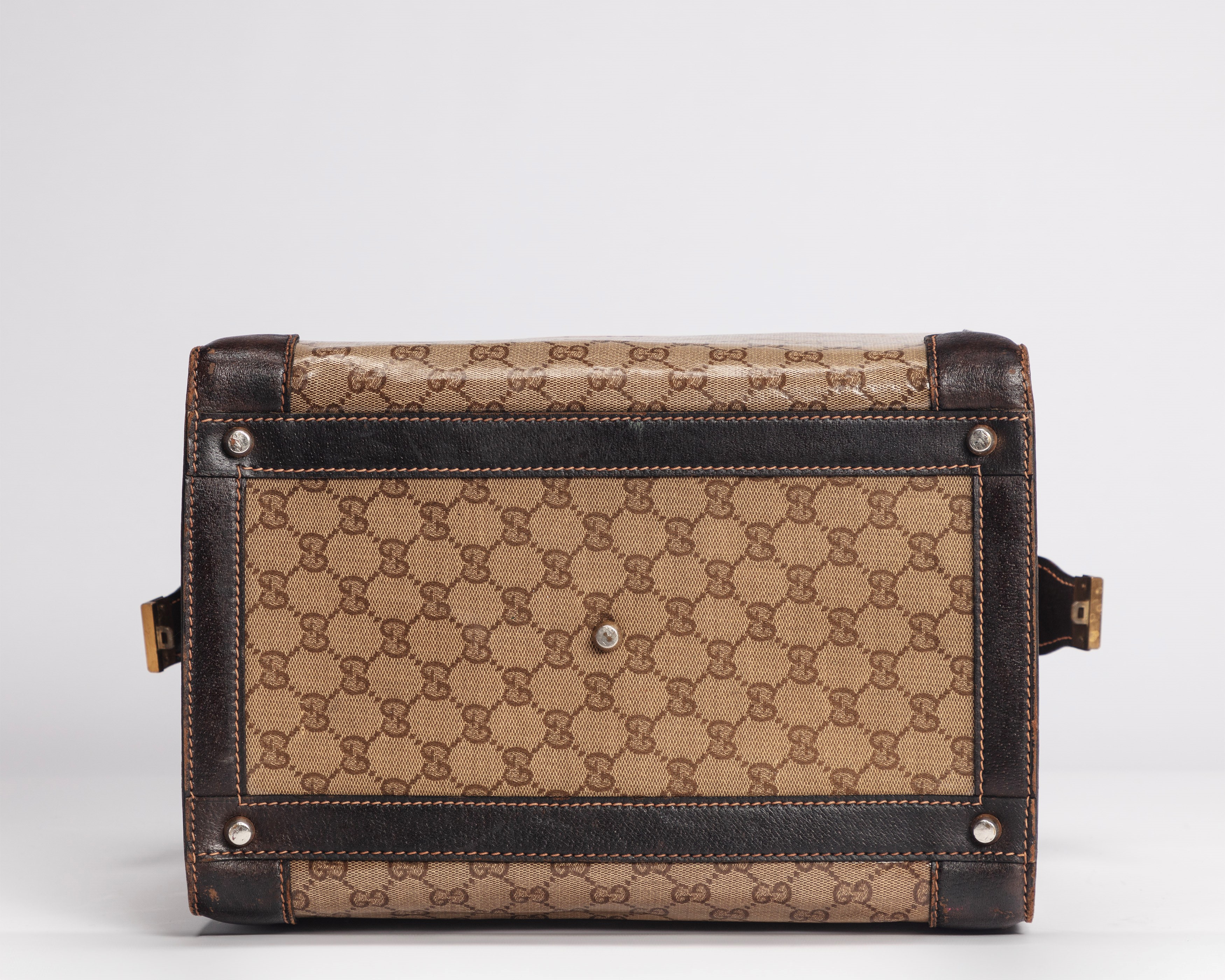 Gucci - Bauletto da viaggio in tela monogrammata con dettagli in pelle di cinghiale