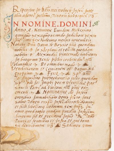 Atto notarile di compravendita, manoscritto pergamenaceo del 1562