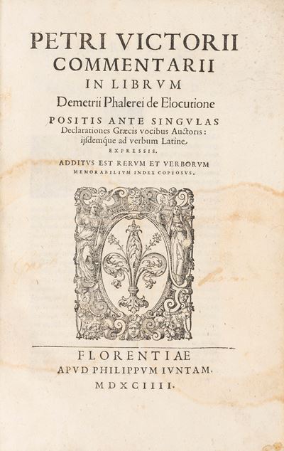 Vettori, Commentarii in librum Demetrii Phalerei De elocutione