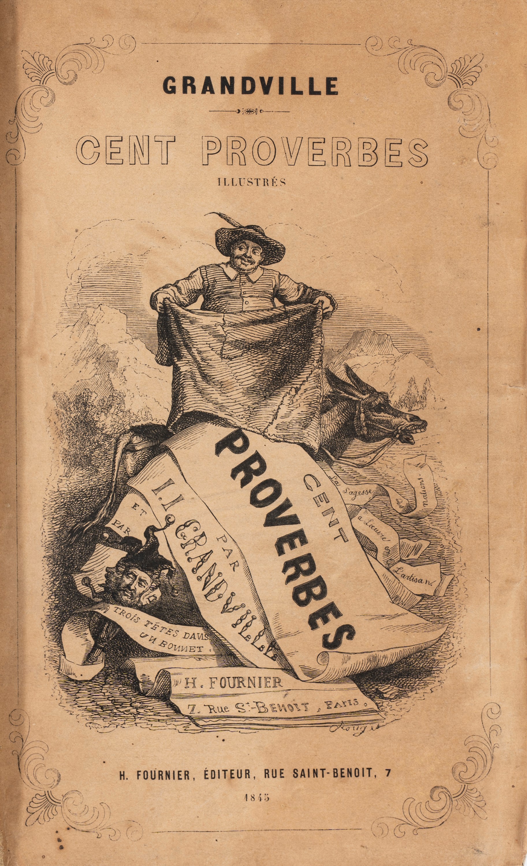 Grandville, Jean - Jacques - Grandville, Cent Proverbes - 1845, Libro illustrato con 50 tavole in...