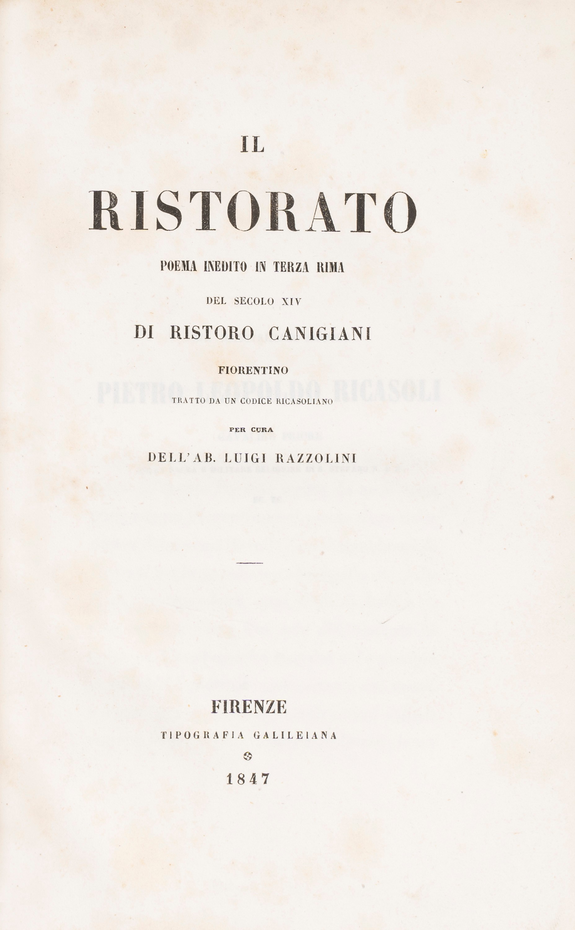 Canigiani, Ristoro - The Restored. An unpublished poem in terza rima ...