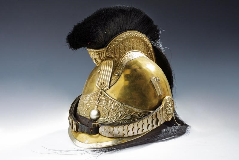 Elmo da truppa di gendarmeria a cavallo, Mod. 1912, metallo e crine, Francia