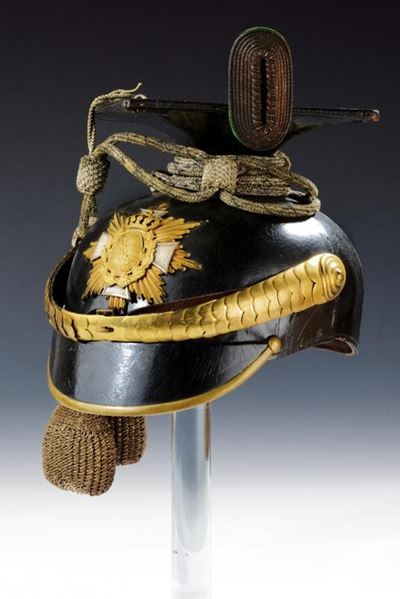 Tschapka da ufficiale riservista degli Ulani, tecnica Sassonia, altezza 17.5 cm, 1900 circa