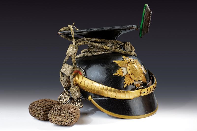 Tschapka da ufficiale riservista degli Ulani, tecnica Sassonia, altezza 17.5 cm, 1900 circa