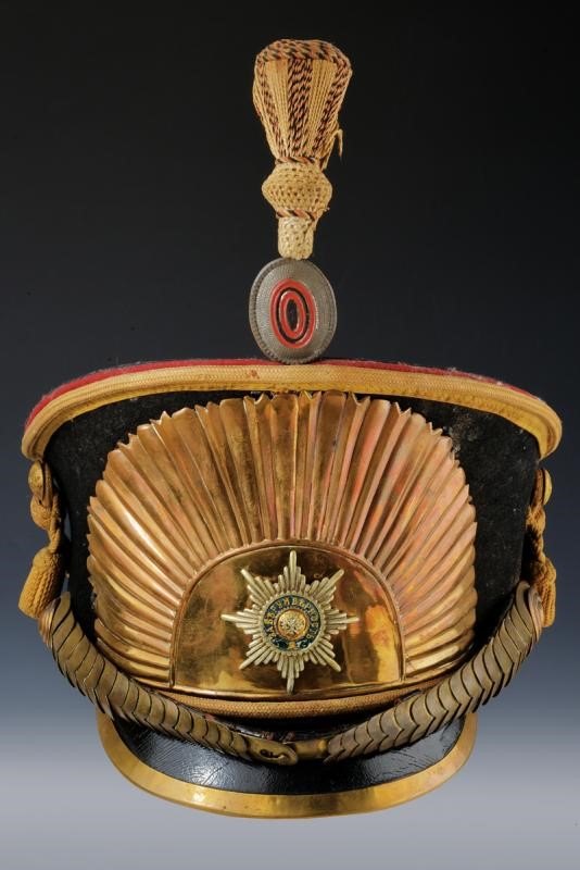 Kiver da cadetto della Scuola di Cavalleria Nikolaev, feltro nero e cuoio, Russia imperiale, 1910...