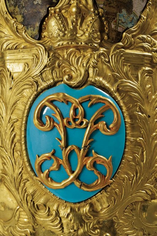 Placca per mitria da ufficiale del Reggimento Dragoni della Guardia, tecnica Schlewig-Holstein, X...