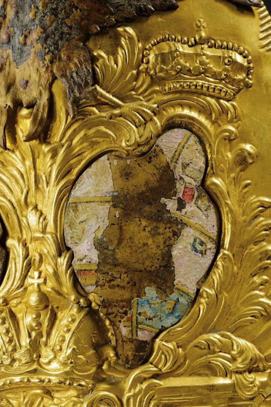 Placca per mitria da ufficiale del Reggimento Dragoni della Guardia, tecnica Schlewig-Holstein, X...