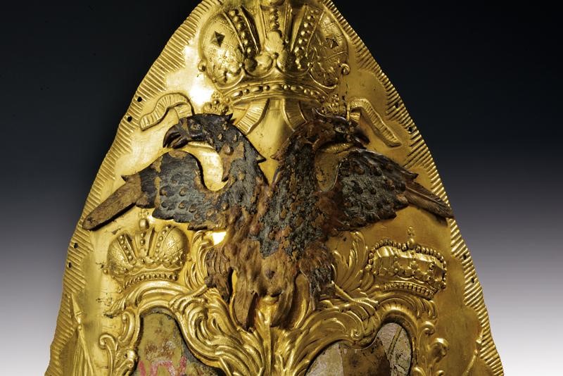 Placca per mitria da ufficiale del Reggimento Dragoni della Guardia, tecnica Schlewig-Holstein, X...