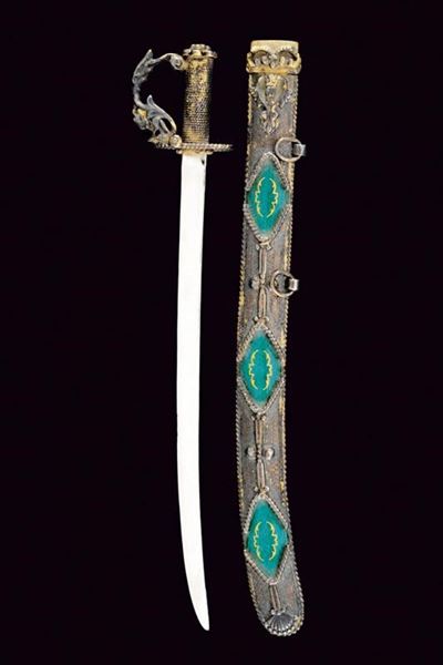 Miniatura di una sciabola, lama liscia, 1900 circa, argento dorato