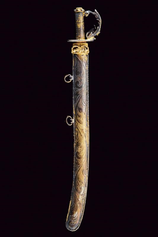 Miniatura di una sciabola, lama liscia, 1900 circa, argento dorato