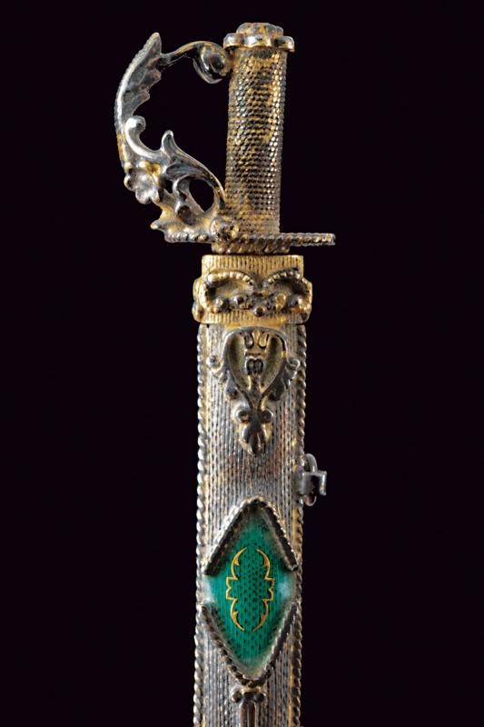 Miniatura di una sciabola, lama liscia, 1900 circa, argento dorato