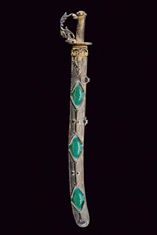 Miniatura di una sciabola, lama liscia, 1900 circa, argento dorato