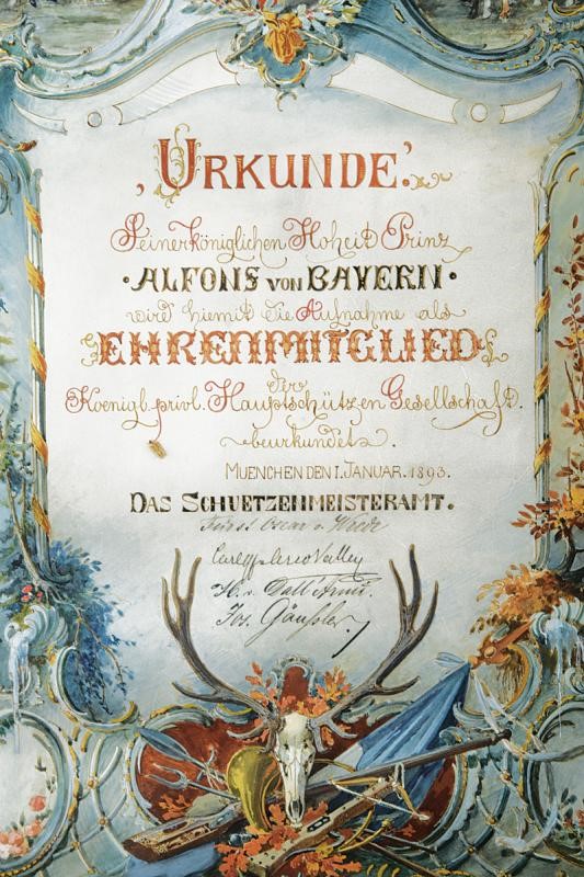 Karl Döttl, Documento commemorativo per il Principe Alfons von Bayern (Monaco di Baviera, 1893)