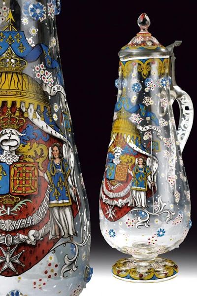 Caraffa patriottica, vetro trasparente con decorazioni in peltro, Francia, primo quarto del XX se...