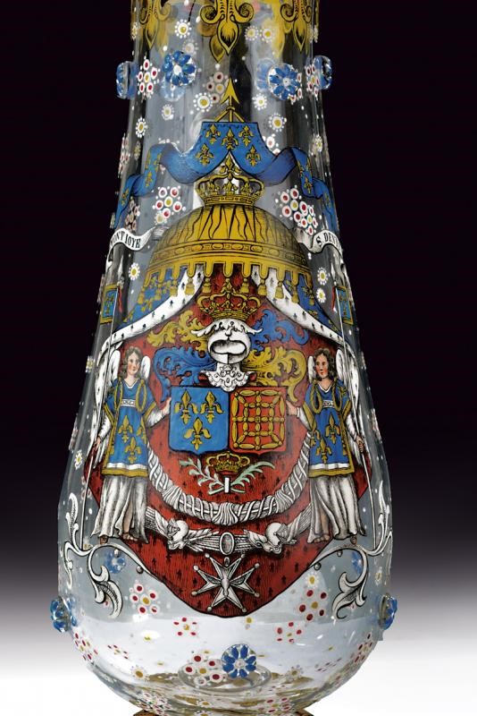 Caraffa patriottica, vetro trasparente con decorazioni in peltro, Francia, primo quarto del XX se...