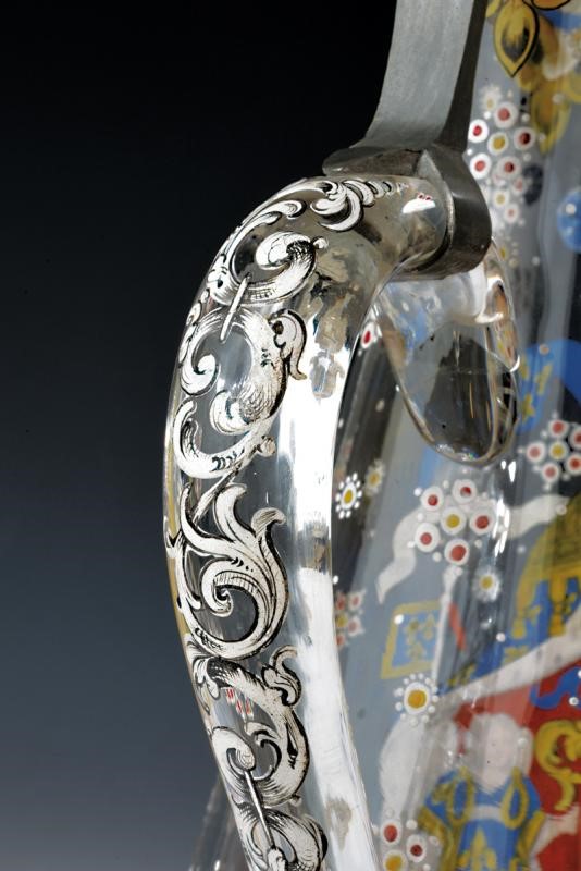 Caraffa patriottica, vetro trasparente con decorazioni in peltro, Francia, primo quarto del XX se...