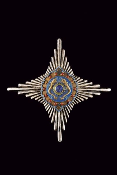 Ordine Imperiale del Doppio Dragone, placca di argento smaltato e dorato, fine XIX secolo