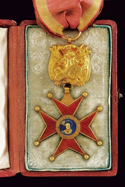 Ordine di San Gregorio Magno, Croce da cavaliere militare in oro e smalti con nastro originale
