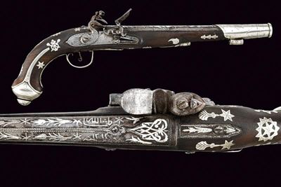 Pistola a pietra focaia, Impero Ottomano, Metà XIX Secolo, lunghezza 42,5 cm