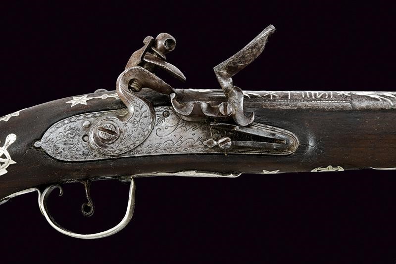 Pistola a pietra focaia, Impero Ottomano, Metà XIX Secolo, lunghezza 42,5 cm