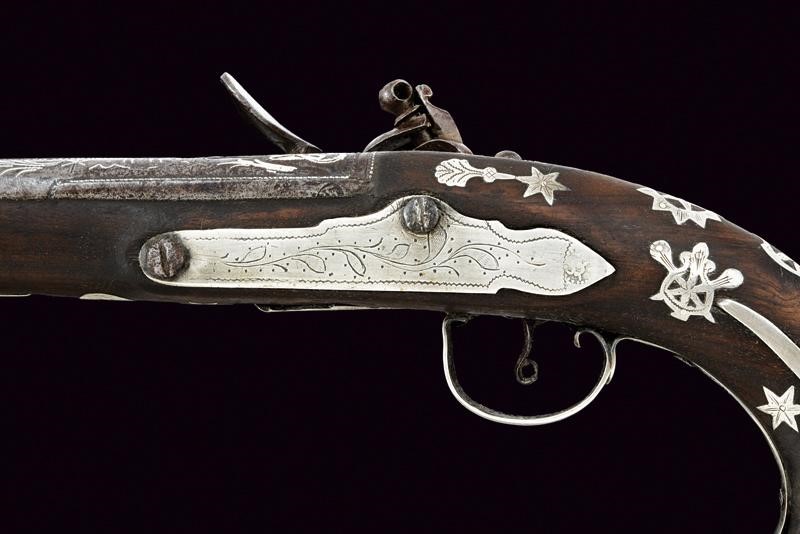 Pistola a pietra focaia, Impero Ottomano, Metà XIX Secolo, lunghezza 42,5 cm