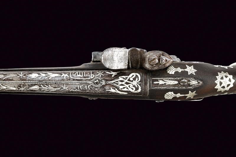 Pistola a pietra focaia, Impero Ottomano, Metà XIX Secolo, lunghezza 42,5 cm