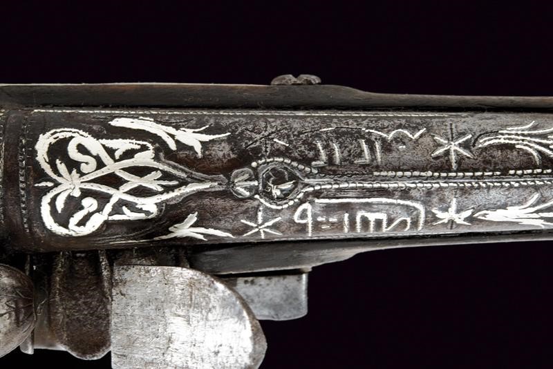 Pistola a pietra focaia, Impero Ottomano, Metà XIX Secolo, lunghezza 42,5 cm